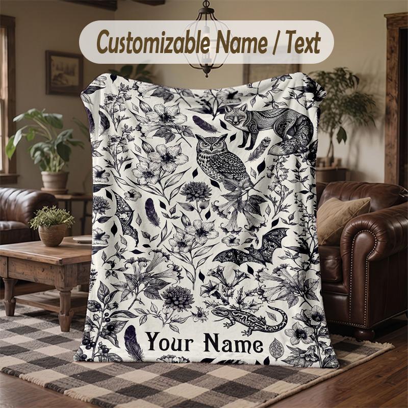 Wild Animal Safari Journal Theme Throw Blanket Custom Name Text Personalized Blanket Soft Cozy Blanket for Home Sofa Bed
