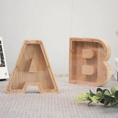 Unique Transparent Design Wooden Alphabet Coin Bank A-Z for Coins and Loose Change Storage, Creative Birthday Gift, Home Decor Gift for Halloween