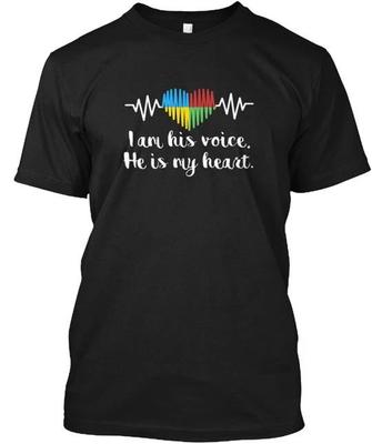 I Am His Voice He Is My Heart Autism T Shirt Made In the USA Size S To 5XL