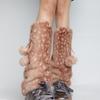 Brown Deer Pattern Artificial Fur Leg Warmers Warm Fur Fluffy Legs Warmth with Bow Tie and Fur Ball, for Women's