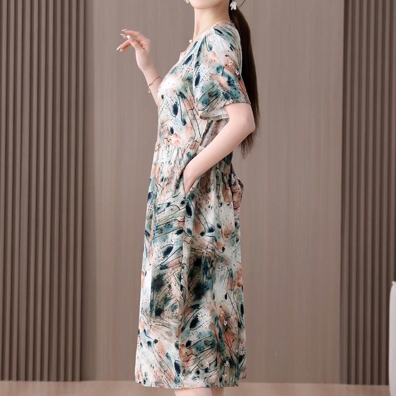 Plus Size Women's Summer Dress Elegant Loose Short Sleeve Long Dress Female Vintage Clothes