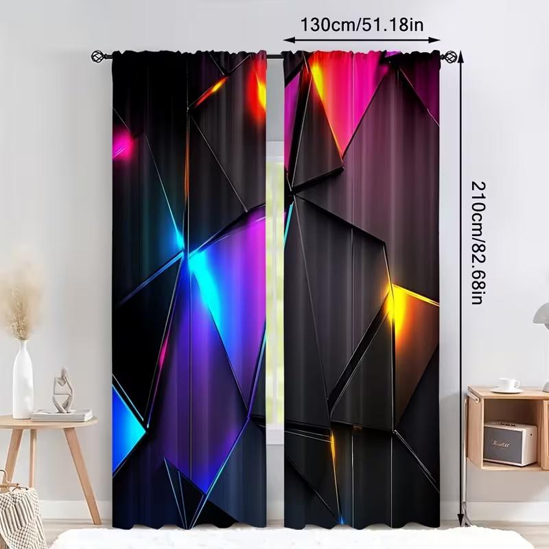 Set Of 2 Geometric Figure Print Curtains Suitable Bedroom Living Room Kitchen Decoration Home Window Made Polyester Great Treatment