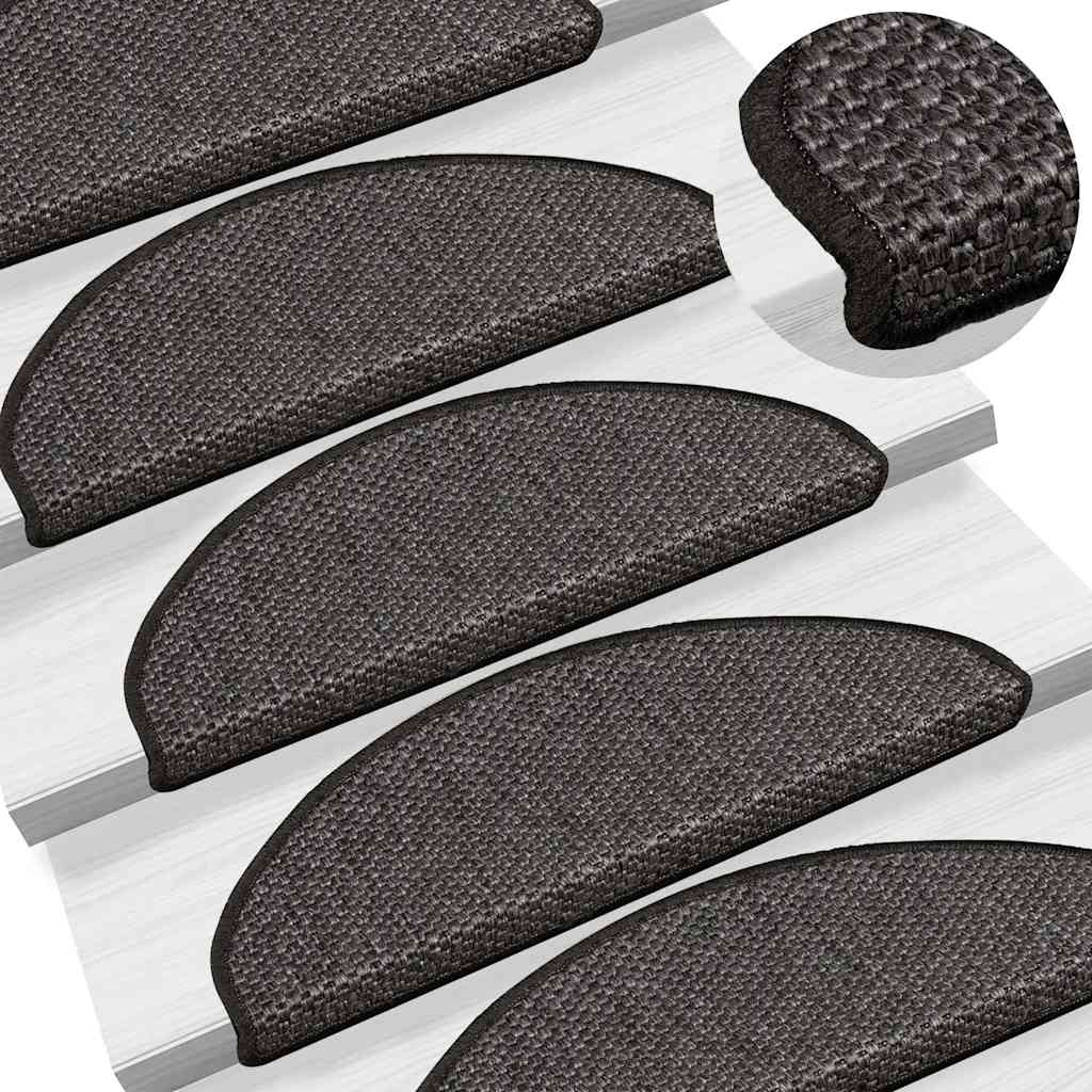 Self Adhesive Stair Treads Sisal Look 15 Pcs 65 X 21 X 4 Cm Anthracite