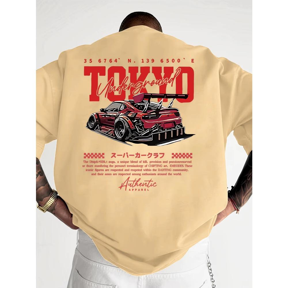 Men's Summer 100%  Fashionable Casual Loose Large Size Japanese Tokyo Pattern Printed Round Neck Short Sleeve T-shirt Top