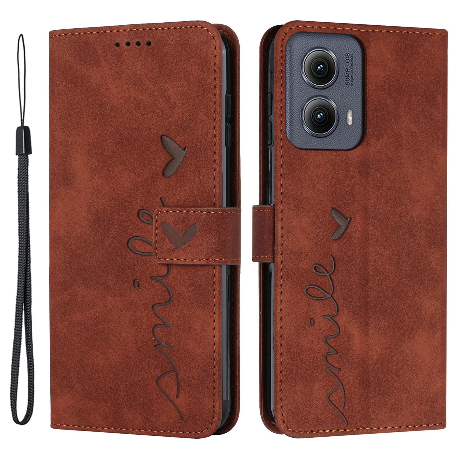 

For Motorola Edge (2024) 5G Phone Case Wallet Imprinted PU Leather Phone Stand Cover Brown