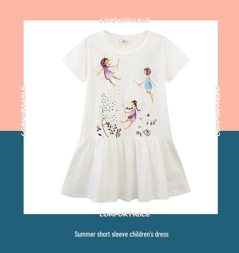 2024 European Summer Cartoon Print Short Sleeve Girls' Princess Dress