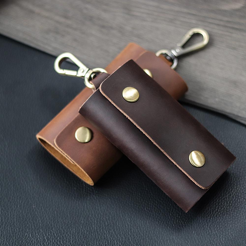 Herren Gürteltasche Retro Crazy Horse Leder Schlüsselhalter und Münzbörse, Multifunktionaler Echter Erster Schicht Rindsleder Schlüsselanhänger.