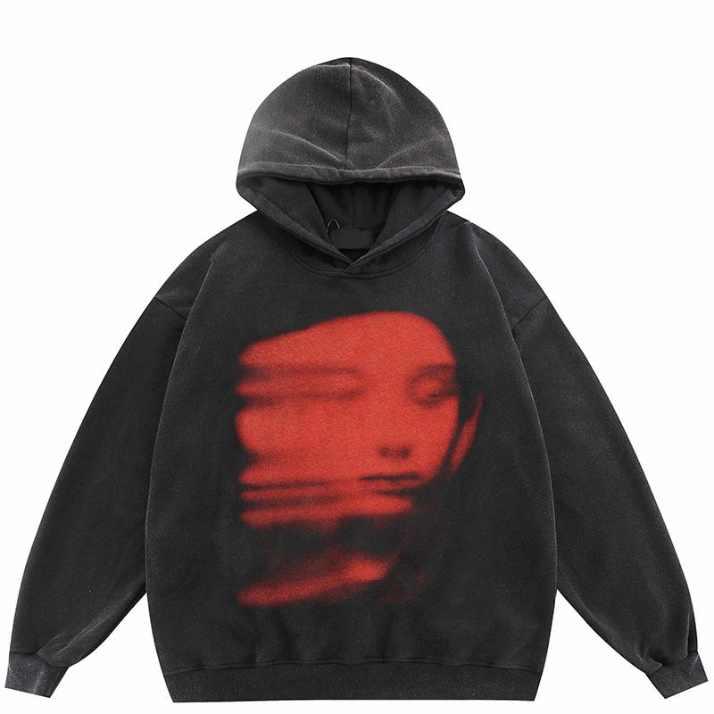 

Уличная толстовка с капюшоном в стиле ретро и красным лицом