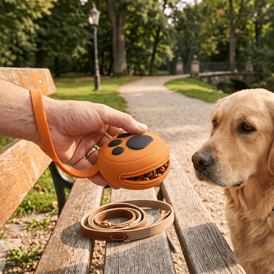 Paw Print Pet Training Treat Pouch Portable Round Bag Lightweight Durable Easy Clean For Puppy Outdoor Walking Daily Feeding Use