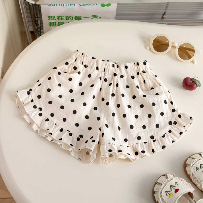 Girls Stretchy Fabric Waist Shorts Round Dot Pattern Embellishment Short Pants For Daily Wear Everyday Activity Wear Summer