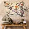 2D Flat Printed Vintage Oriental Floral Tree Tapestry Peach Skin Wall Hanging Bedroom Living Room Aesthetic Chinoiserie Decor