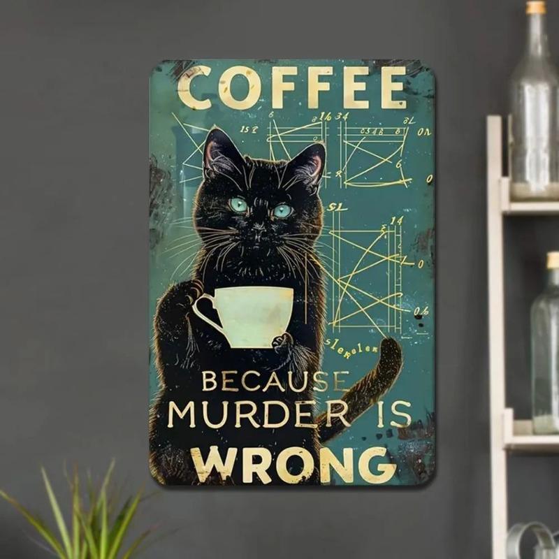 Vintage Cat Metal Plate, Rectangular Iron Wall Art Bar Decor