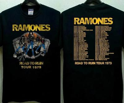 Tričko s okrúhlym výstrihom s punk rockovou kreatívnou grafikou inšpirovanou umením z turné Ramones pre hudobných nadšencov