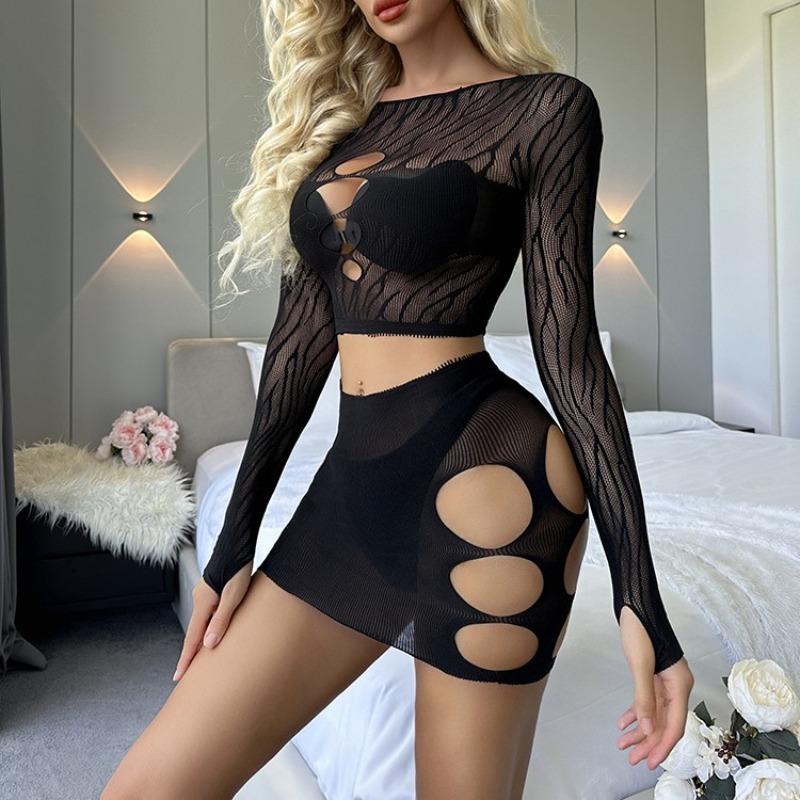 Sex underwear sexy black hollow women's hip skirt mesh jacket jacquard perspective
