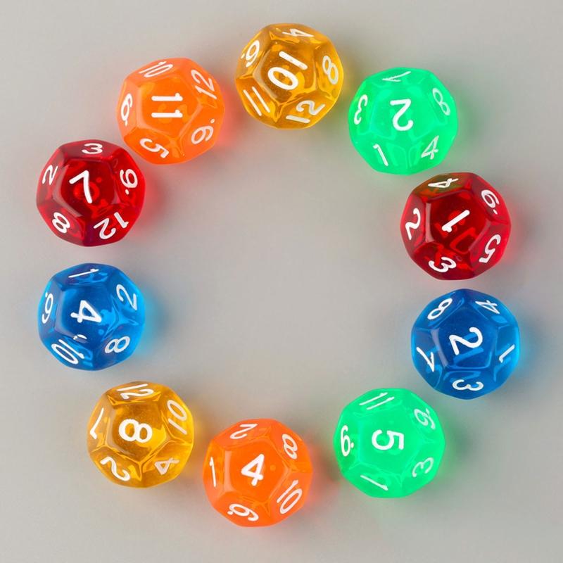10x Acrylic Dice Transparent 12 Sided Colorful Dice Casino Poker Game Bar Party Crystal Dices Children Board Game Toy