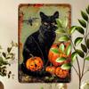 Vintage Halloween Tin Sign Rustic Pumpkin Black Cat Wall Decor Retro Farmhouse Metal Plaque