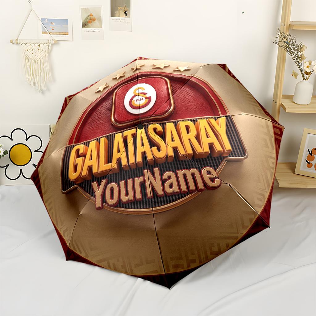 Galatasaray1 Personalized Name Umbrella Automatic Umbrella Folding Umbrella with 8 Ribs Durable Plastic Iron Travel Essential Outdoor Accessory