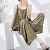 Summer thin cotton and silk suspender skirt women's loose printed loungewear dress can be worn outside lazy style pajama set