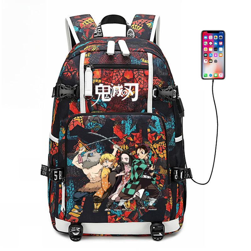 Japon dessin animé bande dessinée Demon Slayer Sac à dos élégant avec interface USB et grande capacité 0005
