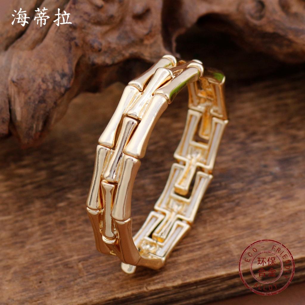 Glänzendes Geometrisches Bambus Zinklegierung Elastisches Armband Vielseitiges Herren- und Damenmode Bambusarmband