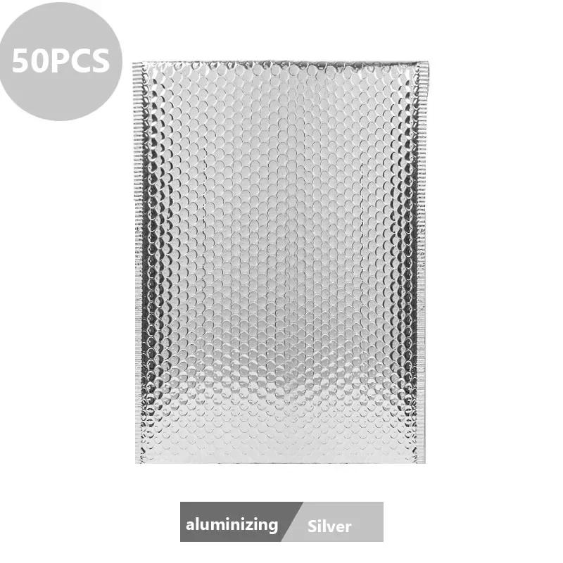 

50Pcs Shipping Packaging Rose Gold Holographic Small Business Supplies Metal Bubble Mailer Bags Envelope Mailing Office School (silver,13*15cm) срібний