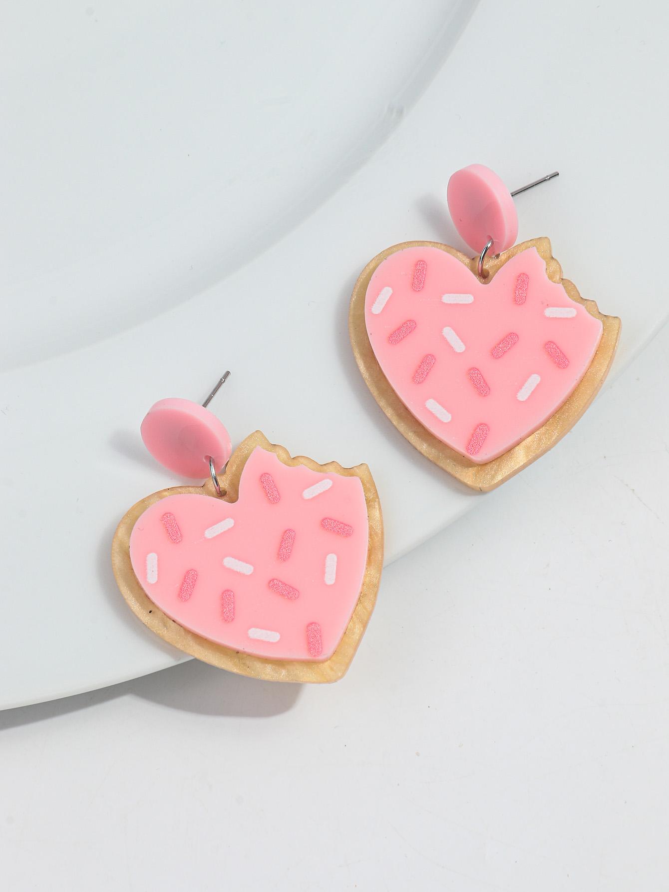 New Glitter Love Heart Acrylic Earrings for Women Cute Pink Love Cookies Dangle Earring Statement Jewelry Valentine s Day Gifts