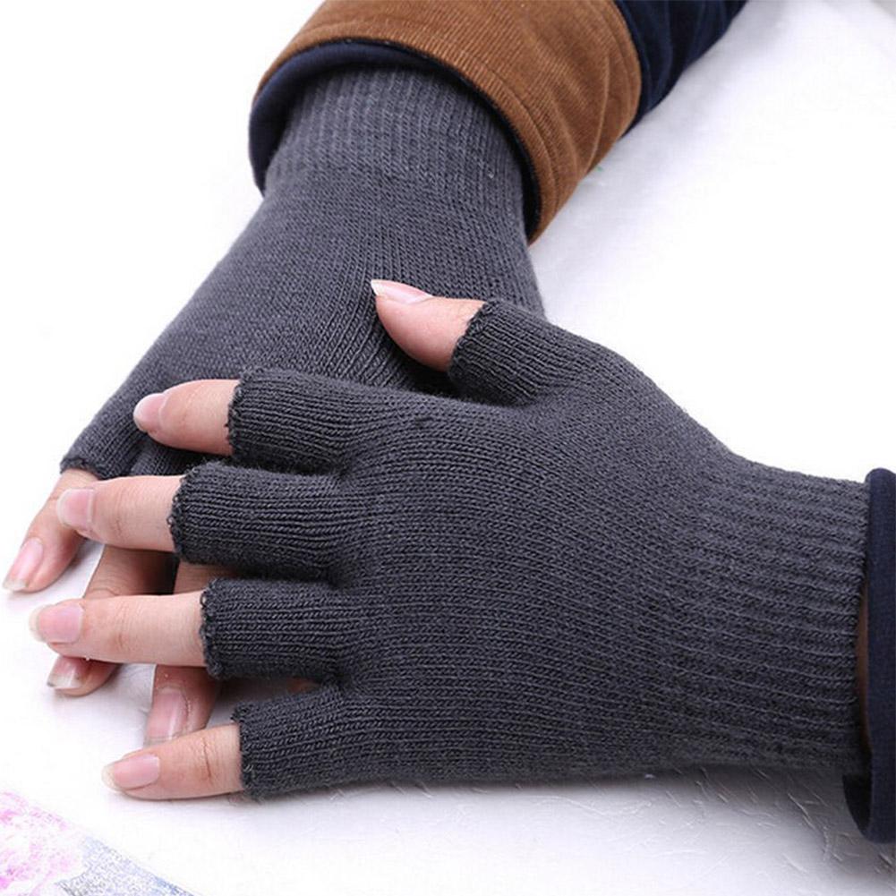 Unisex Black Half Finger Fingerless Gloves for Women and Men Wool