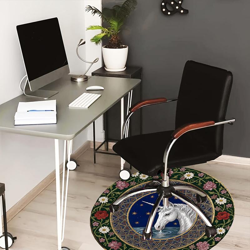 

1pc Office Carpet Chair Mats Unicorn Watering Scene with Flowers Perfect for Decorating Office Chairs, Living Rooms, Or Bedrooms 80cm