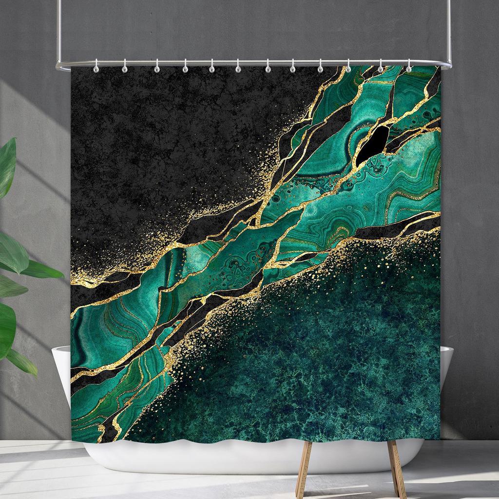 Shower Curtain Waterproof And Mildew-Proof Marble Pattern Bathroom Curtain Shower Curtain Partition Curtain Free Of Punching