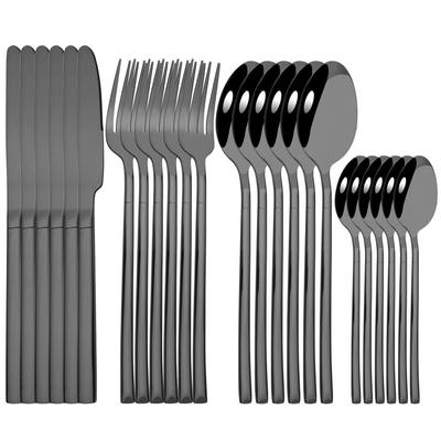 24 Teile/satz Schwarz Geschirr Edelstahl Besteck Set Gabeln Messer Löffel Küche Geschirr Gabel Löffel Messer Gold Geschirr Set