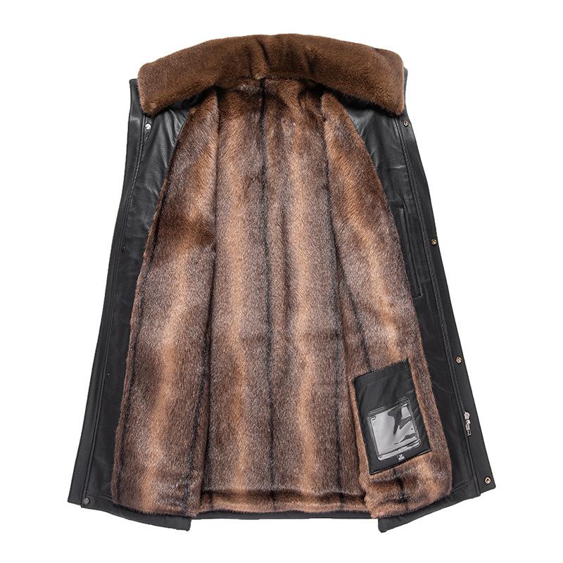 Echtes Leder Kleidung Herren Mantel Fleece-gefüttert Verdicktes Fell Integrierte Winter Revers Herren Pelz Kleid Jacke