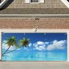 CSFOTO 7x16ft Hello Summer Garage Door Decorative Banner Blue Sky Beach Tropical Palm Tree Garage Decorative Mural Wallpaper Aloha Luau Theme Summer