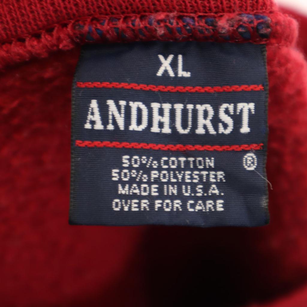 ANDHURST 90er Made in USA Altes Langarm-Sweatshirt-Trainingsshirt XL Rot Einfach Herren Gebraucht