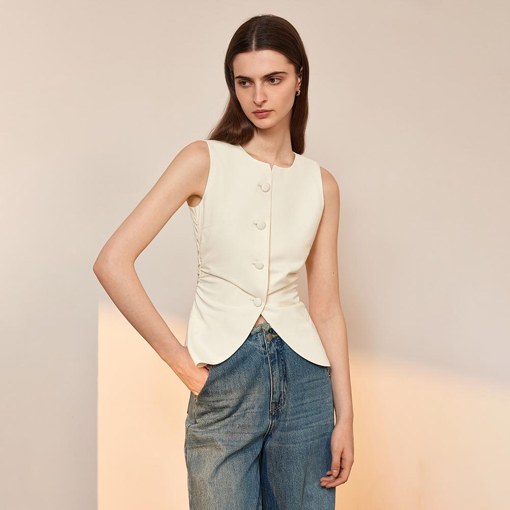 Waiwaiaiem Yy_Pleated Summer Suit Sleeveless Top