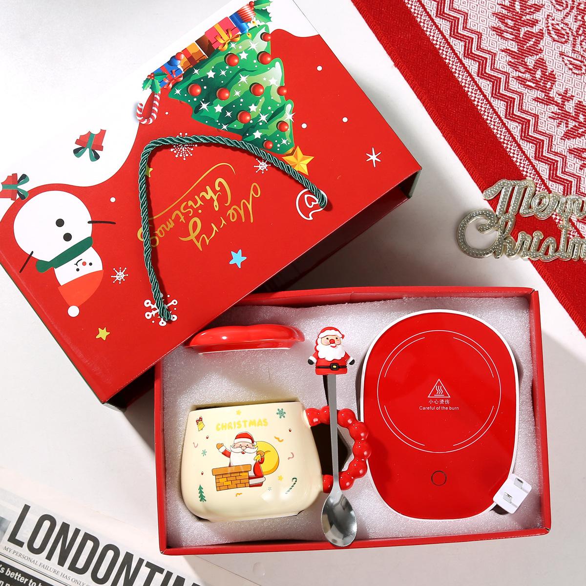 Новая Рождественская Термостатическая Кружка Керамическая Кружка Набор в Подарочной Коробке Крышка Ложка Кружка Чашка для Воды Подарок Сувенир 380ML