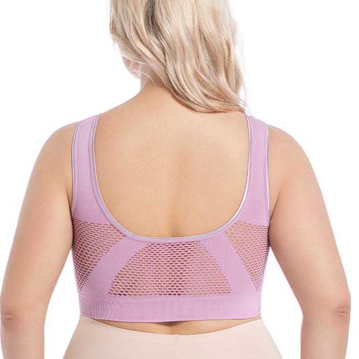 Plus Size Solid Color Breathable Hollow Out Sports Bra - Pullover Wireless Yoga Bra Light Support Thin