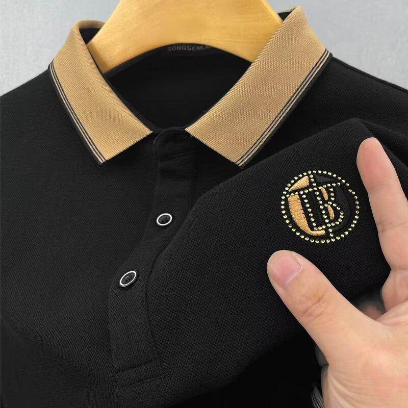 Pánské tričko s krátkým rukávem slim-fit s límečkem - Trendy korejský styl jednobarevný letní top