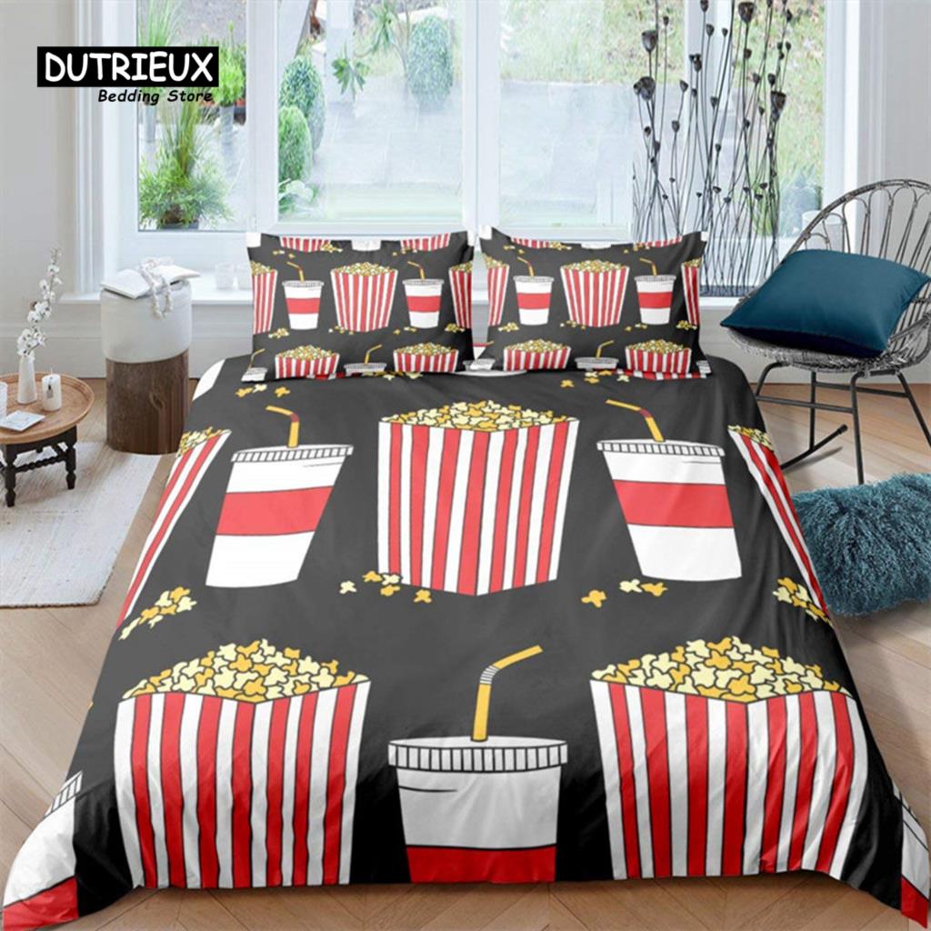 

Попкорн Кока-кола Еда Пододеяльник Тема Фильма Постельное белье Комплект Для Детей Мальчиков Девочек Подростков Микрофибра Яйца Принт Пододеяльник Декор Спальни EU single(135x200cm)
