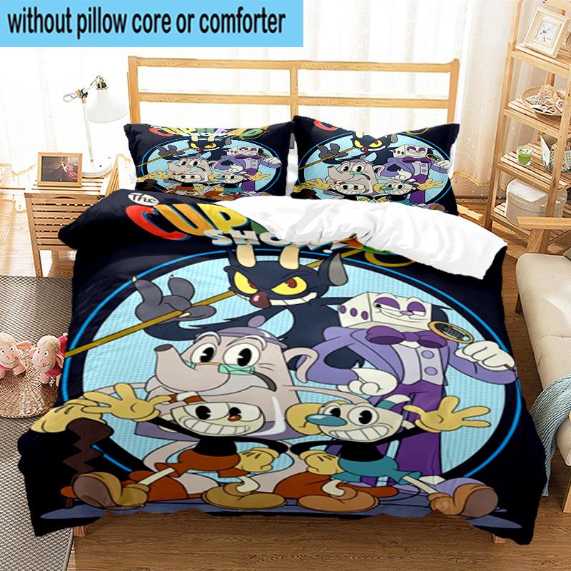 3PCS Adventure In The Cup-head 3pcs Bedding,Including 3PCS Duvet Cover And 2pcs Pillowcases Perfect for Christmas,Ideal for Bedroom, Dormitory