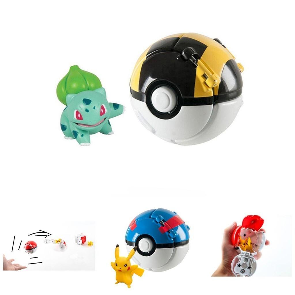Abs+pvc Material Poke Ball Action Figure Model Toy With Pikachu Charmander Litten Rockruff