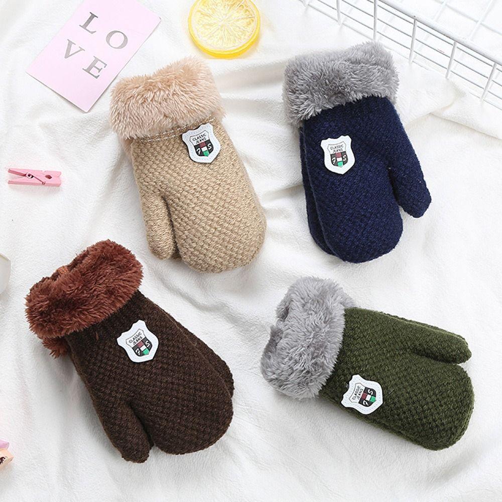 Children Hanging Neck Plush Kids Gloves Cute Knitted Mittens Thick Warm