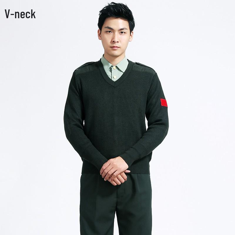 

Men s Olive Green Wool V-Neck Military Sweater - Warm Winter Fleece Knitwear. XL