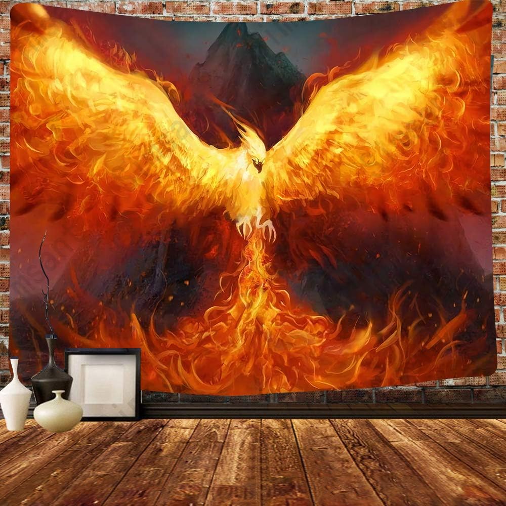 Jmg Household Supplies Unisex Red Simsant Secular Bird Tapestry Phoenix Flame Bird Flying To The Sky Psychedelic Anime Animal Hippie Bedroom Wall Tapestry