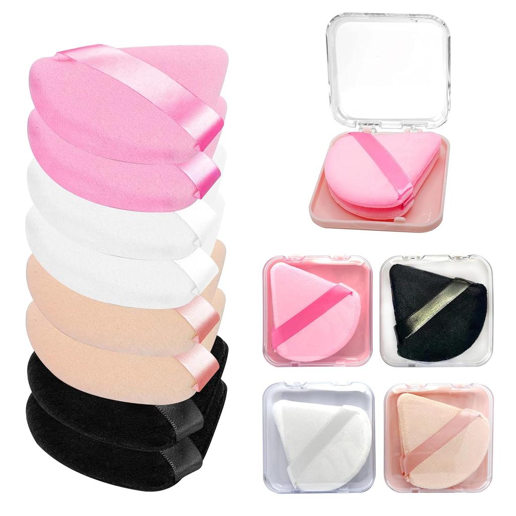 8Pcs Powder Puff Set W/4 Travel Cases |Triangle Reusable Puffs for Loose/Foundation Powder | Professional Makeup Applicators Kit