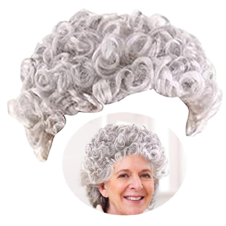 100 Days of School Old Lady Wig Costume Grandma Wig Glasses Necklace Old Lady Cosplay Set for Halloween Dress Up Party