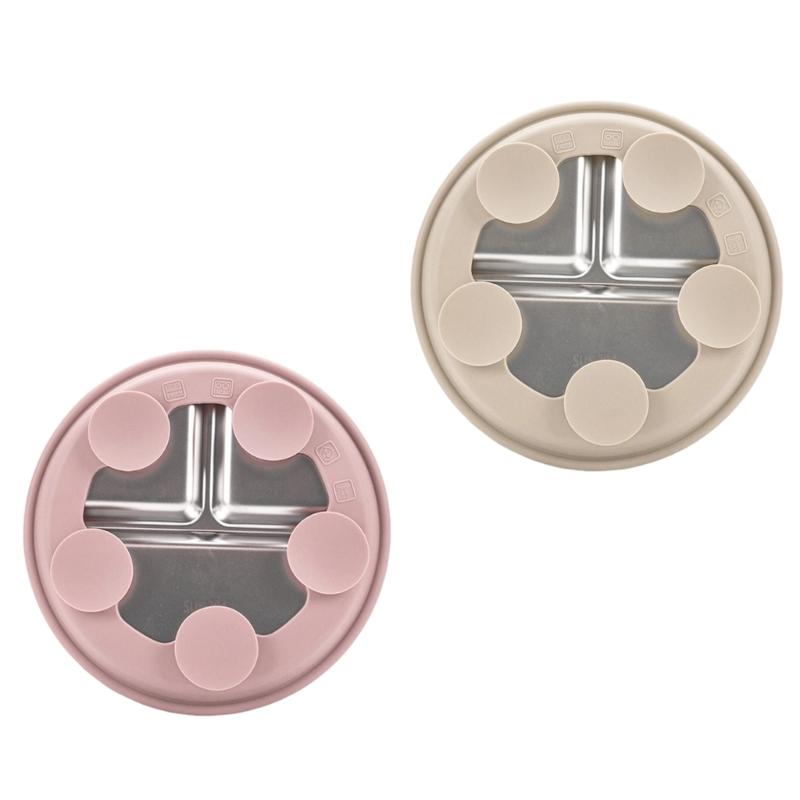 

2pcs Suction Cup Stainless Steel Baby Plates with Removable Sleeve Multiple Compartments for Toddler Meals Easy to Clean