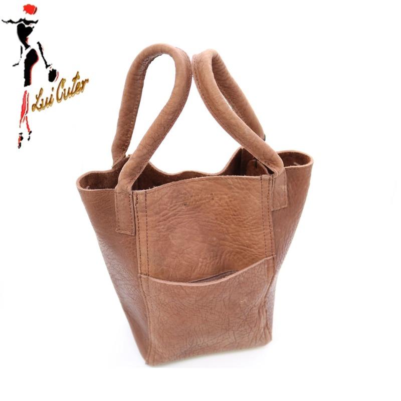 

Винтажная сумка из овчины, OEM-поколение, квадратная, с узором «личи», кожа с древесной пастой, женская сумка Length 15x14x Height 23x Handle 13cm коричневый