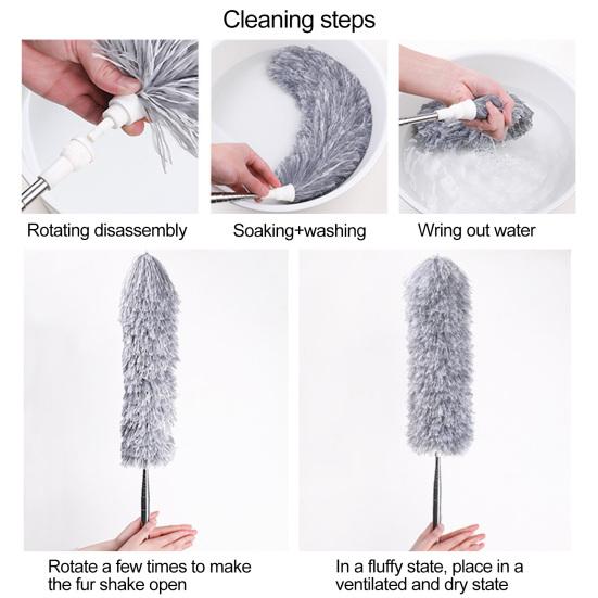 Cleaning Duster Brush Adjustable Telescopic Handle Stainless Soft Removable Head Sofa