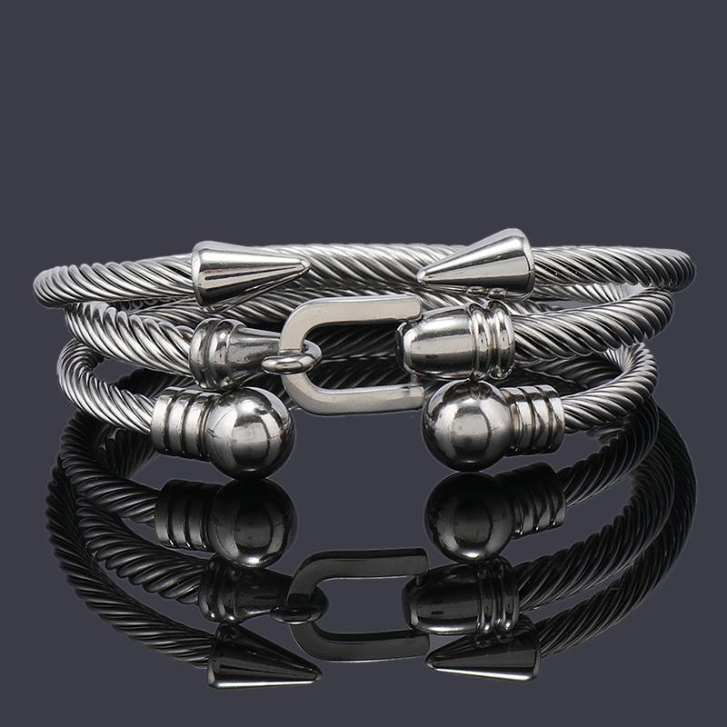3pcs Luxury Stainless Steel Arrow Cuff Man Bracelet Women Jewelry Sets Couple Gift