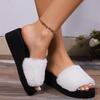 Korean Women's Thick-Soled Fur Slippers: Stylish and Casual, with Wedge Heel, Single-Strap Cotton Design